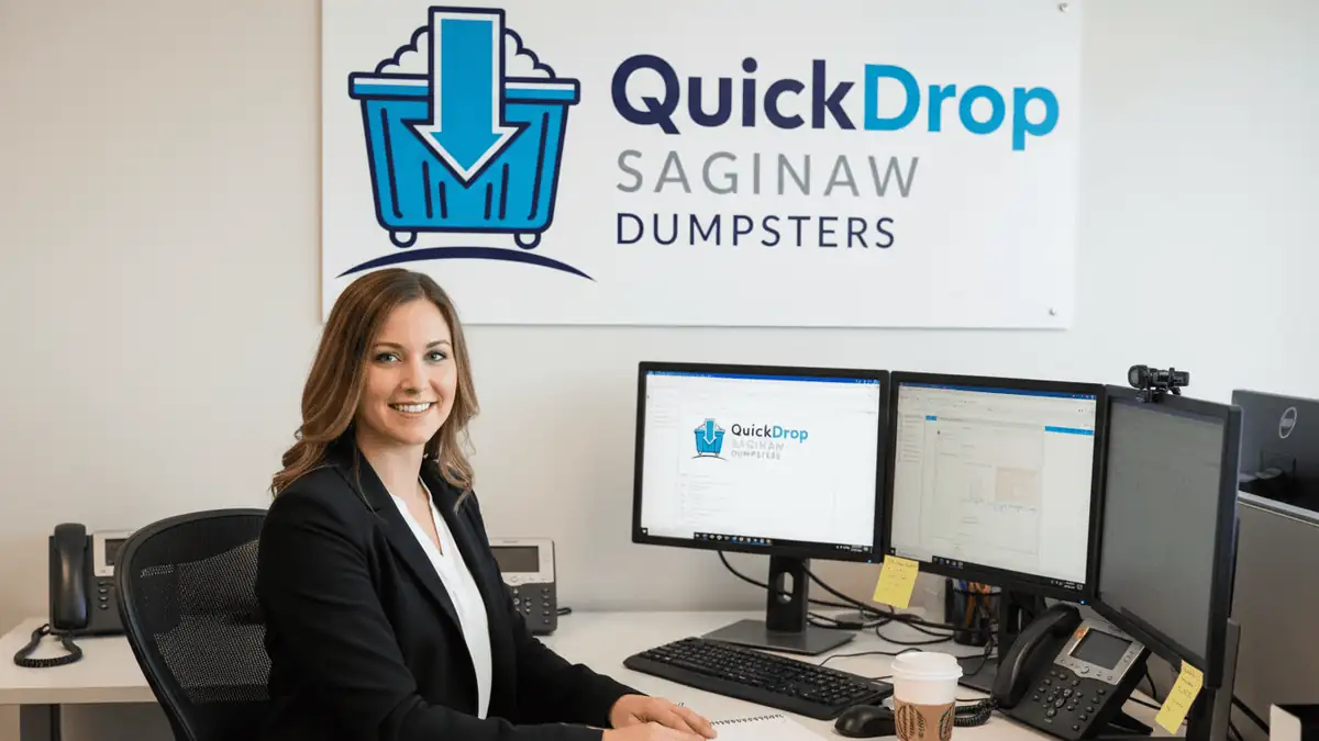 A Quick Drop Saginaw Dumpsters dispatcher at a desk with monitors